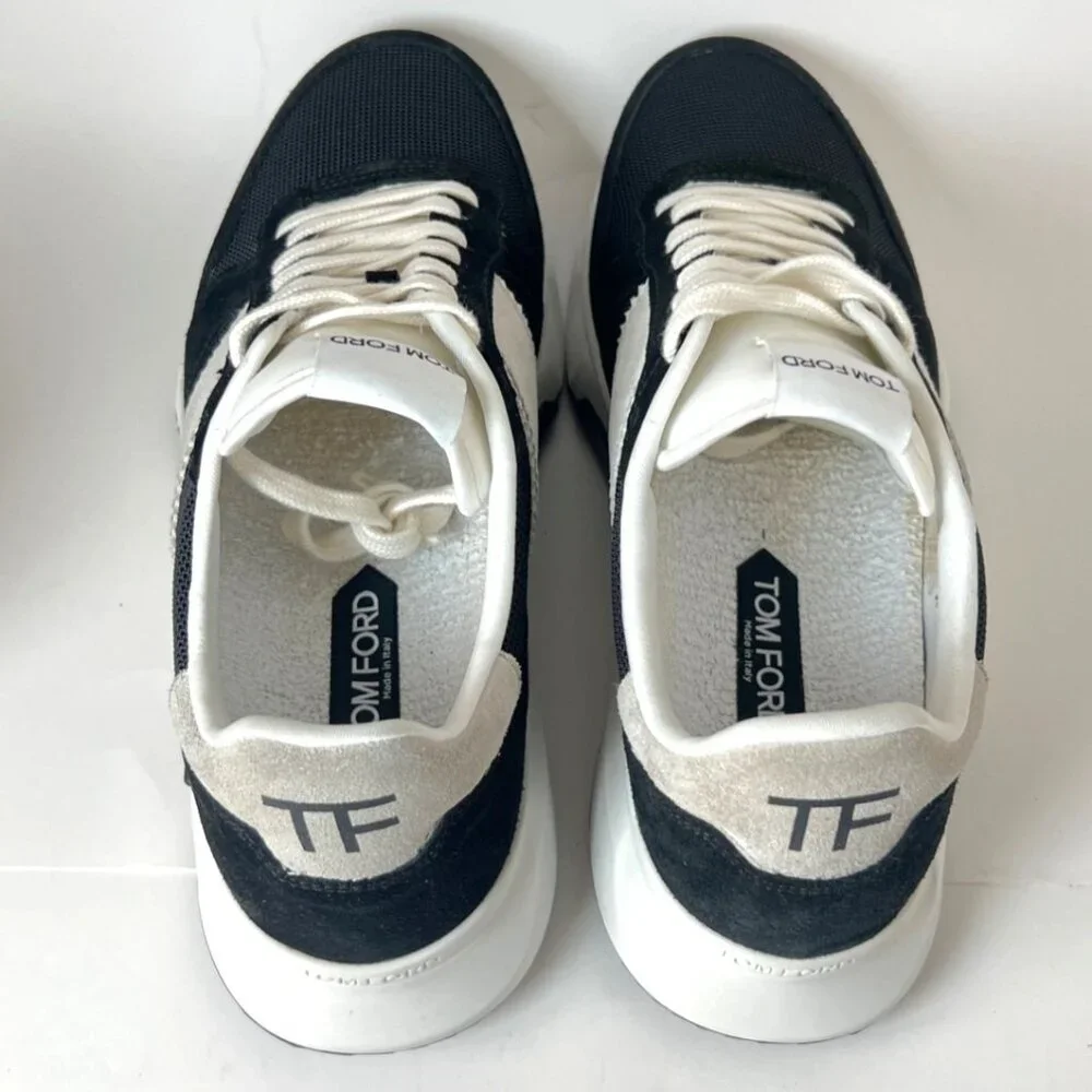 Tom Ford Technical Sneakers Black White Leather Lace-Up Men Shoes Size 10
